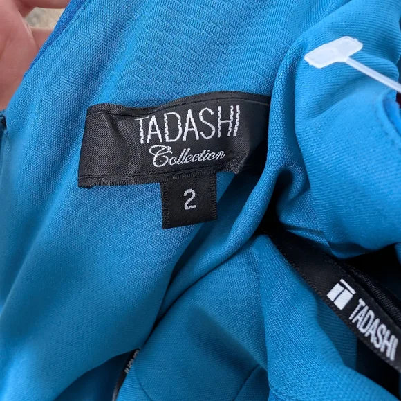 💘 Tadashi Collection Teal Chiffon Gown  V-Neck Tiered Formal Dress - Picture 4 of 5